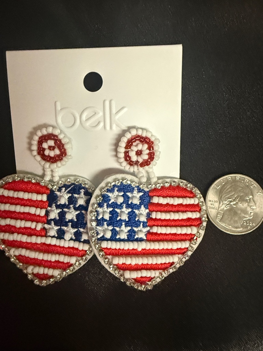 🇺🇸 Patriotic Heart Beaded Earrings - Red White Blue - Picture 3 of 3